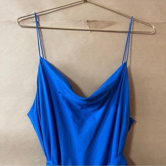 Alice + Olivia | Webber Cowl Neck Mini Dress Belted Godet Dress Blue Size 6 - Picture 4 of 16